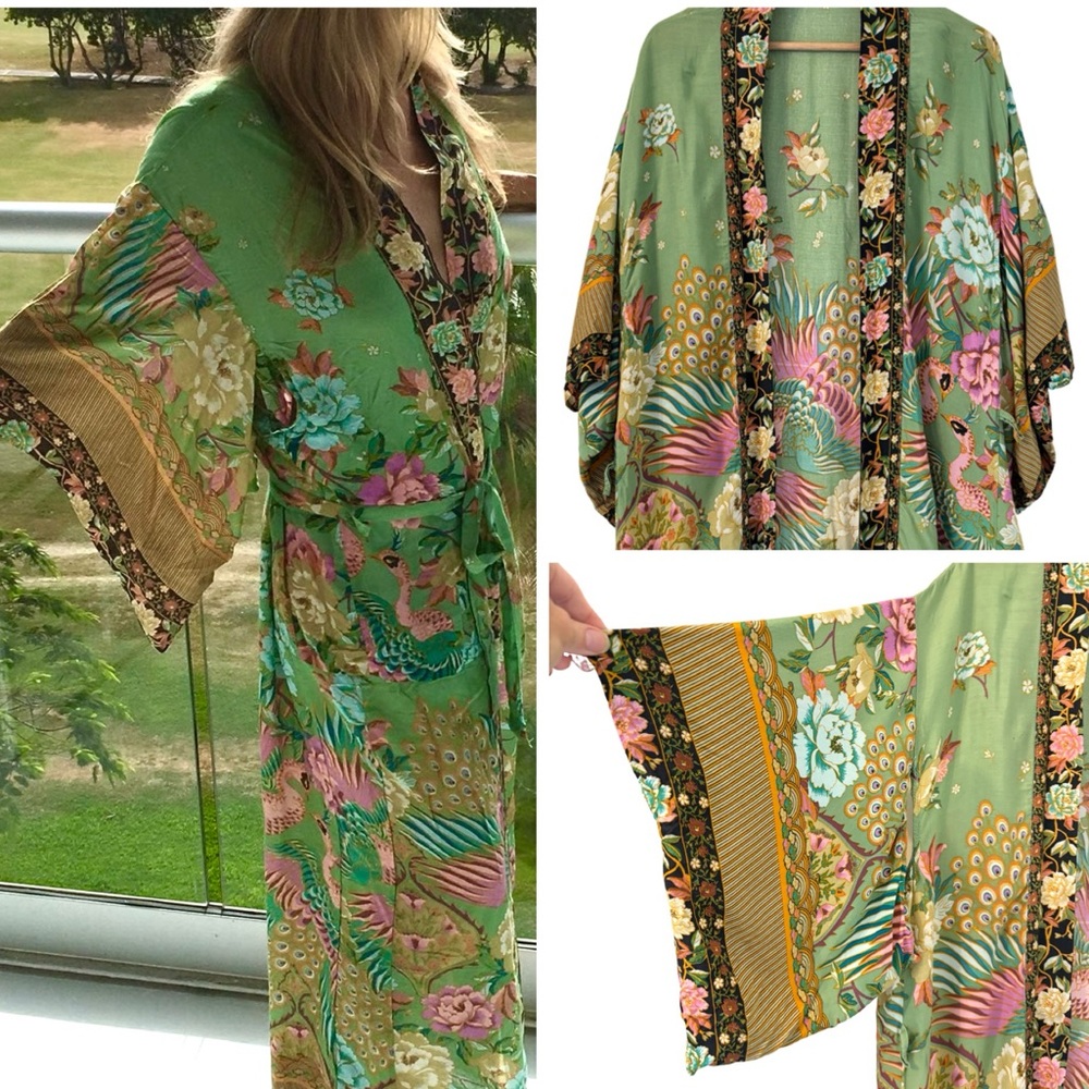 Floral Green cotton Kimono Jacket